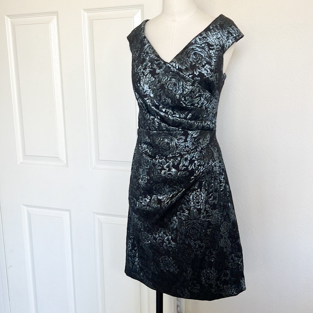 RICKIE FREEMAN FOR TERI JON Off-Shoulder Ruched Jacquard Sheath Dress - Picture 6 of 8